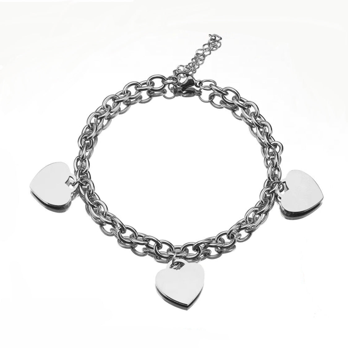 Armband mit Herzanhänger mit drei Herzen in silber ungraviert